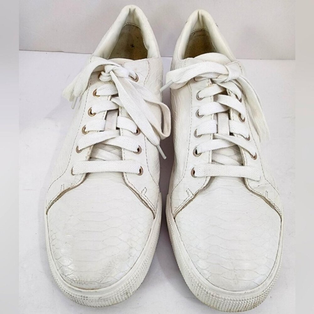 Zara Men's White Scales Textured Lace Up Low Top Causal Sneakers, sz 44